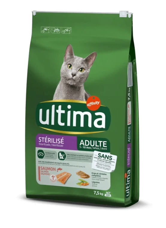 ULTIMA CROQUETTES POUR CHAT Ultima Stérilisé Adulte avec du Saumon 7,5 kg