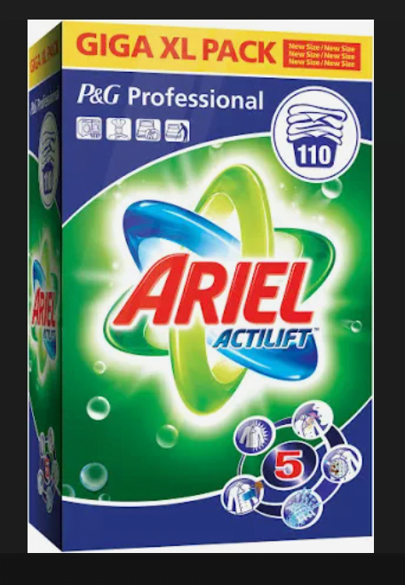 Lots de 10 Détergents en Poudre Ariel Actilift pour Professionnels, Boîte de 110 Charges