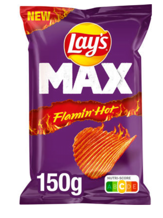 LOT DE 10 CARTONS LAY S MAX FLAMIN HOT RIBBEL CHIPS 150GRAMMES -24 UNITÉS