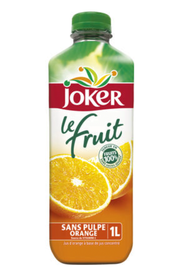 LOT DE 25 BOUTEILLES JOKER JUS 100% ORANGE PET 1L SANS PULPE