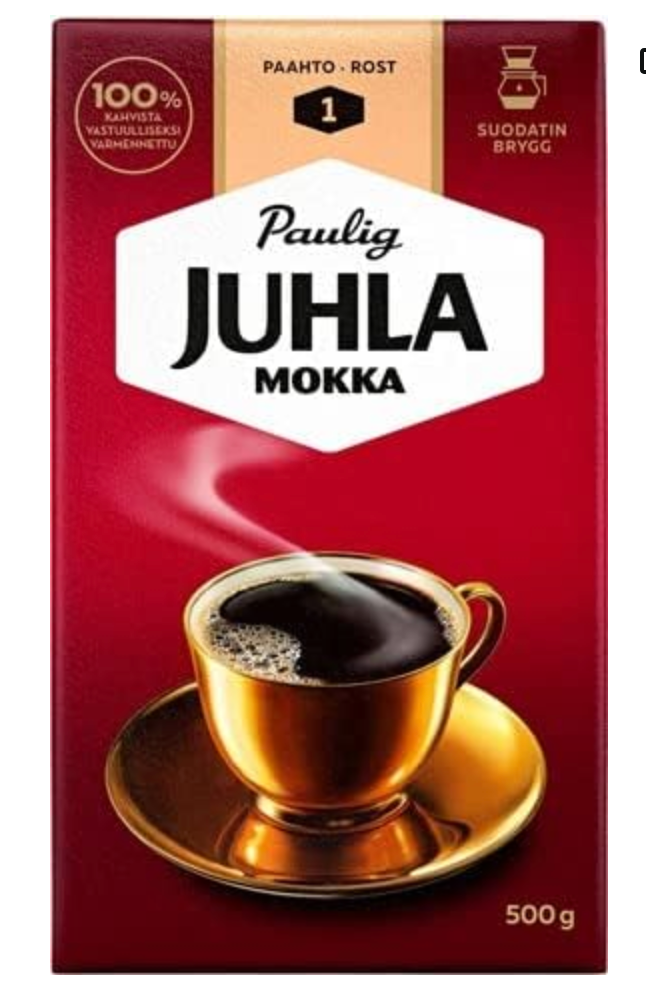 Lot de 100 Paquets de Café Paulig Juhla Mokka 500g – Café Moulu Finlandais Doux & Aromatique – 50kg