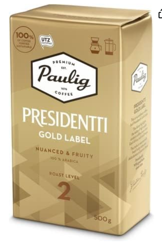 Lot de 100 Paquets de Café Paulig Presidentti Gold Label 500g – Café Moulu Premium 100% Arabica – 50kg